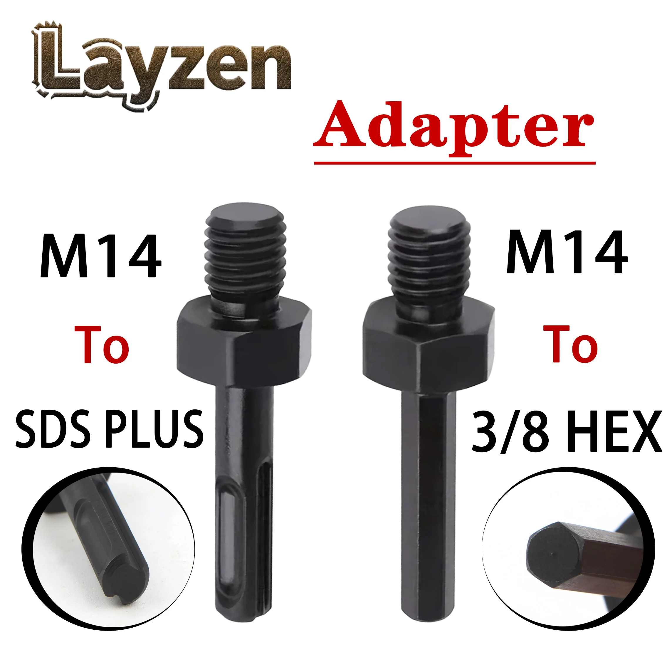 Layzen M14 Thread To 3/8 Hex SDS Plus Shank Adapt Suitable For Diamond Core Bits Hole Saw Fitted On Hammer Electric Drill