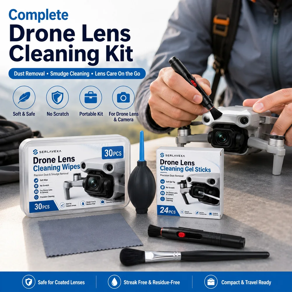 Precision Drone Lens Cleaner Set Scratch-Free Cleaning Wipes Gel Sticks Dust Blower Pen Brush Cloth for Action Camera Optics