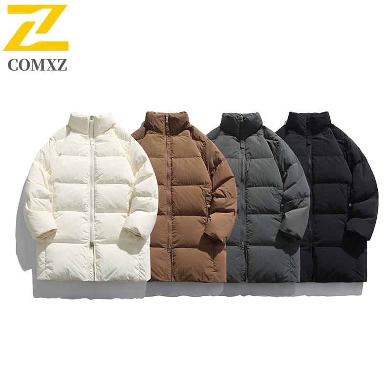 COMXZ 2025 Winter High Quality Down Jacket New Stand Collar Snow Ski White Duck Down Puffer Coat Fashion Warm Thermal Outerwear