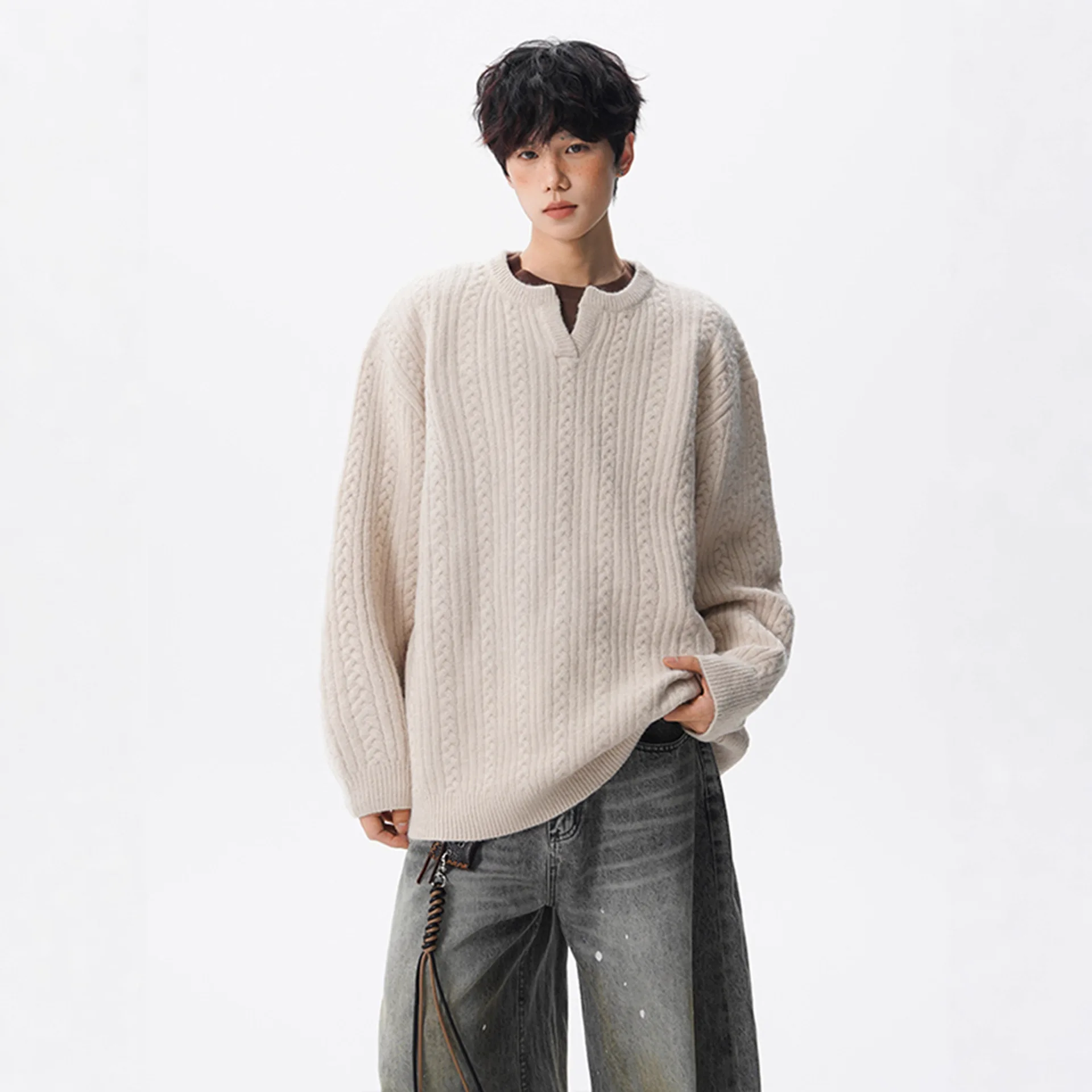 

Мужской вязаный свитер с V-образным вырезом из кашемира, зимний, для ношения под одеждой, премиум-класса, в стиле Old Money, с длинным рукавом, на каждый день