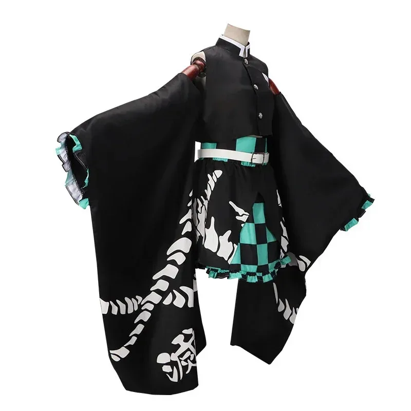 Anime Demon Kamado Tanjirou Cosplay Costume Kimono Skirts Complete Wig Role Playing Game For Women Halloween Evening Party Carni