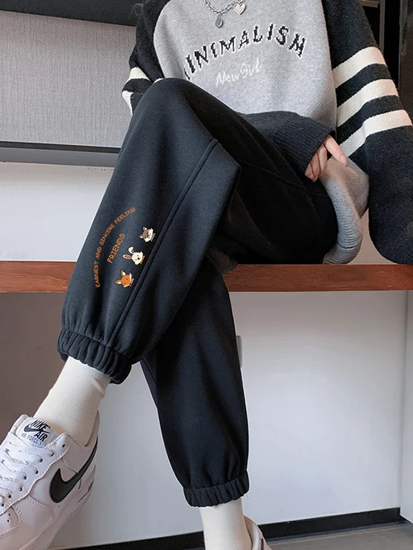 

Большие размеры 300, женские повседневные брюки с манжетами на подкладке, осень-зима, новые брюки Sle Spor с высокой талией, полиэфирное волокно, изстойкие...