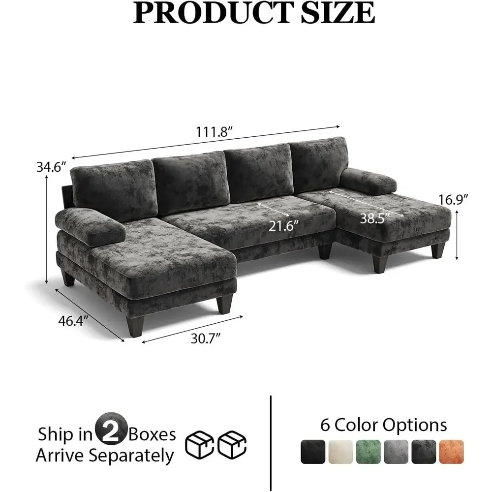 112 Sofá secional chaise cinza escuro para apartamentos |   Móveis de sala em forma de U