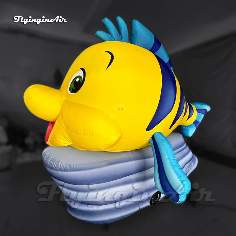 Attractive Cute Yellow Inflatable Fish Model Air Blow Up Cartoon Sea Animal Stone Statue Replica For Aquarium Decoration