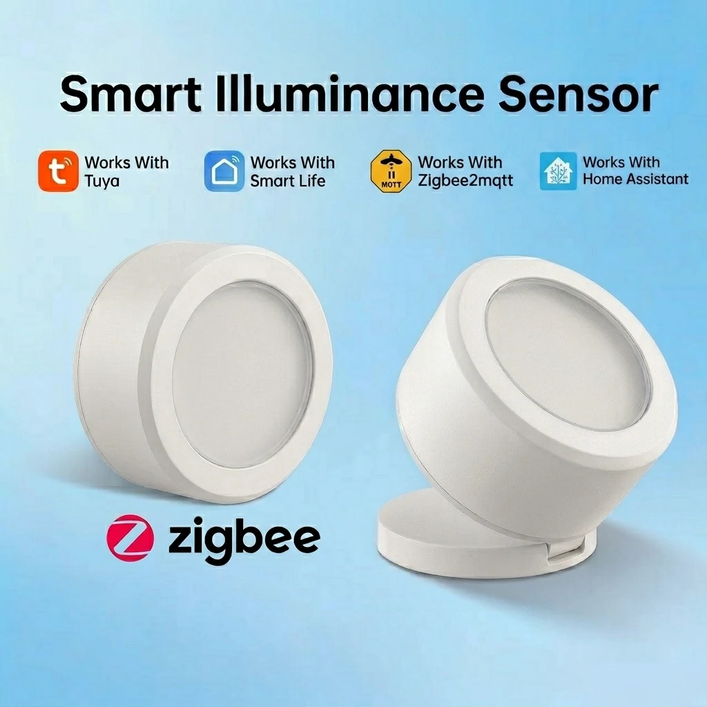 Tuya ZigBee Smart Light Sensor Luminance Illumination Brightness Detector Battery Operated Support Home Assistant Zigbee2mqtt