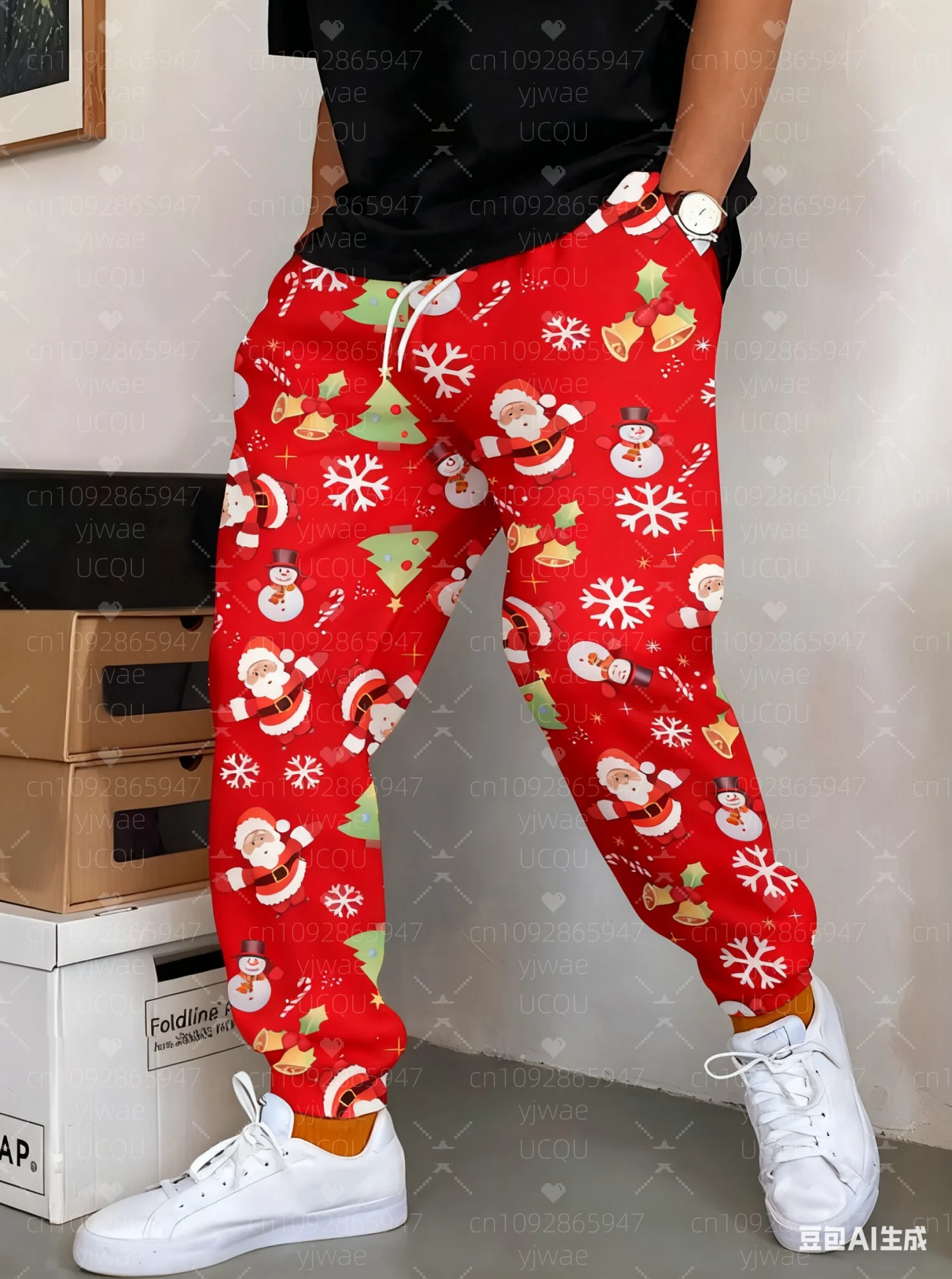 

Новинка 2023 года, осенние мужские рождественские брюки Санта-Клауса для взрослых, пижамные штаны, повседневные длинные брюки, мужские и женские пижамные брюки