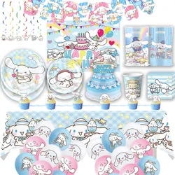 Cinnamo-rollo de dibujos animados, decoración de fiesta de cumpleaños con temática de perro blanco, pancarta de globo desechable, platos de Baby Shower, tazas, pancarta de fondo para niños