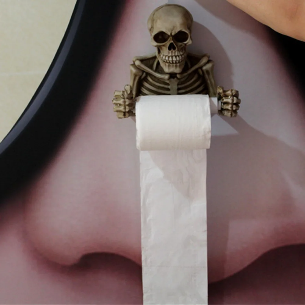 Novelty Skull Shape Tissue Holder Wall Hanging Kitchen Bathroom Toilet Roll Paper Towel Rack Plastic Holder Household Supplies