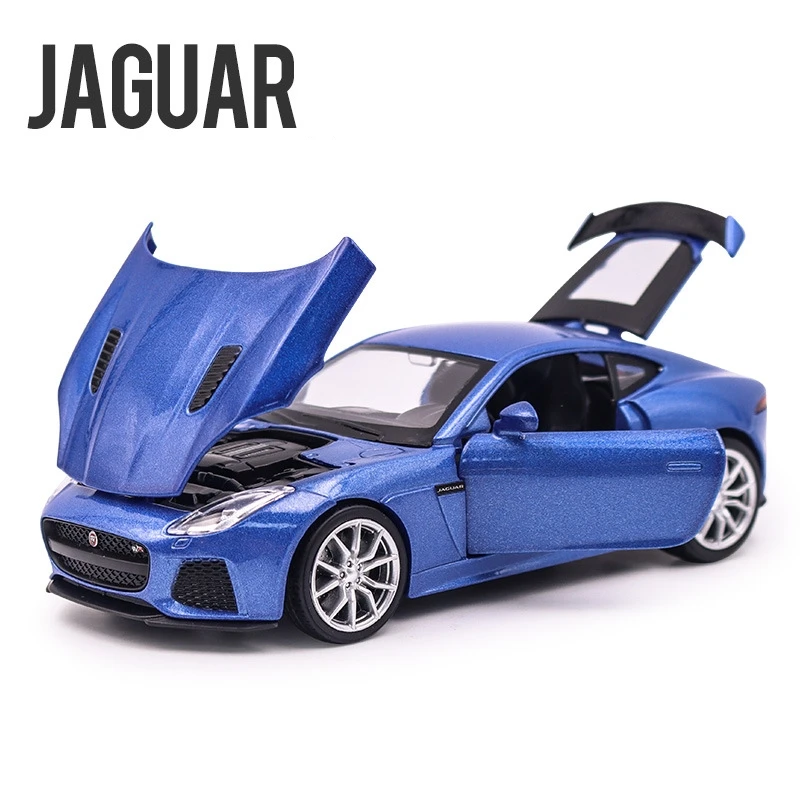 1/32 Jaguar F-Type Toy Car Model RMZ City Diecast Metal Vehicle Miniature Sound & Light Pull Back Collection Gift For Kid Boys