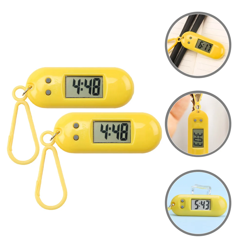 

2pcs Small Electronic Hang Watch Lightweight Digital Keychain Timepiece For Kids Students Examination Portable Luminous Study