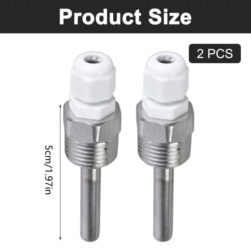 A2UD 2PIEDES TUBOS TERMOWELL 8x50mm Aço inoxidável para monitoramento temperatura