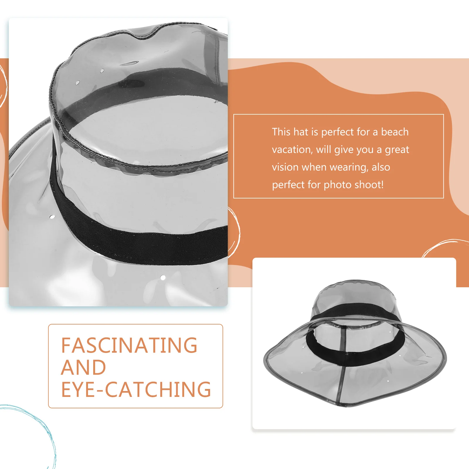 

Women Transparent PVC Fisherman Bucket Hat Lightweight Breathable Beach Hat for Outdoor Summer Sun Shade Fashionable Wide Brim