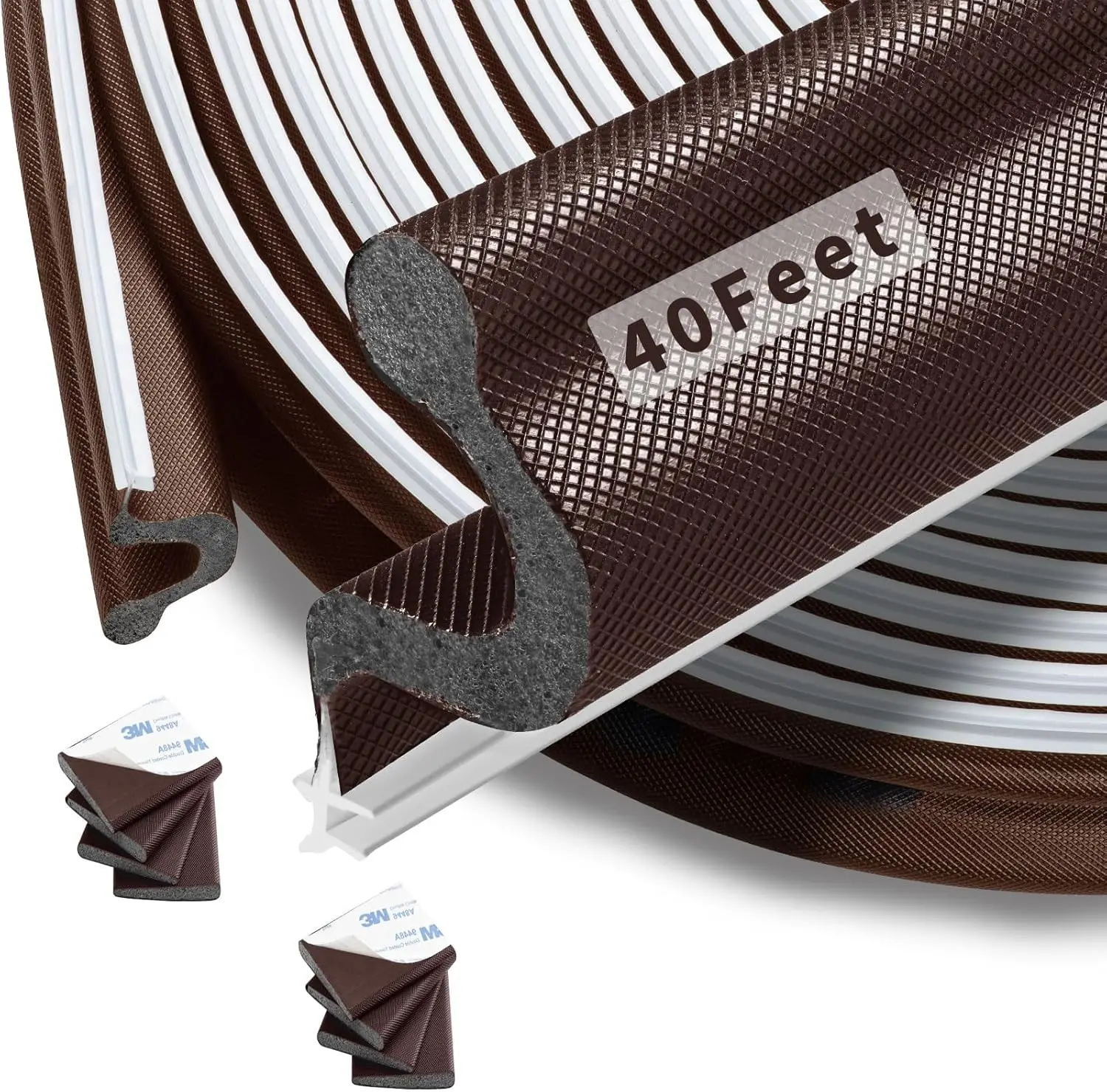 

40ft V-Shaped Kerf Door Weather Stripping with 8 Corner Seals, Long Reach for Large Gaps Soundproofing Insulation (Brown)