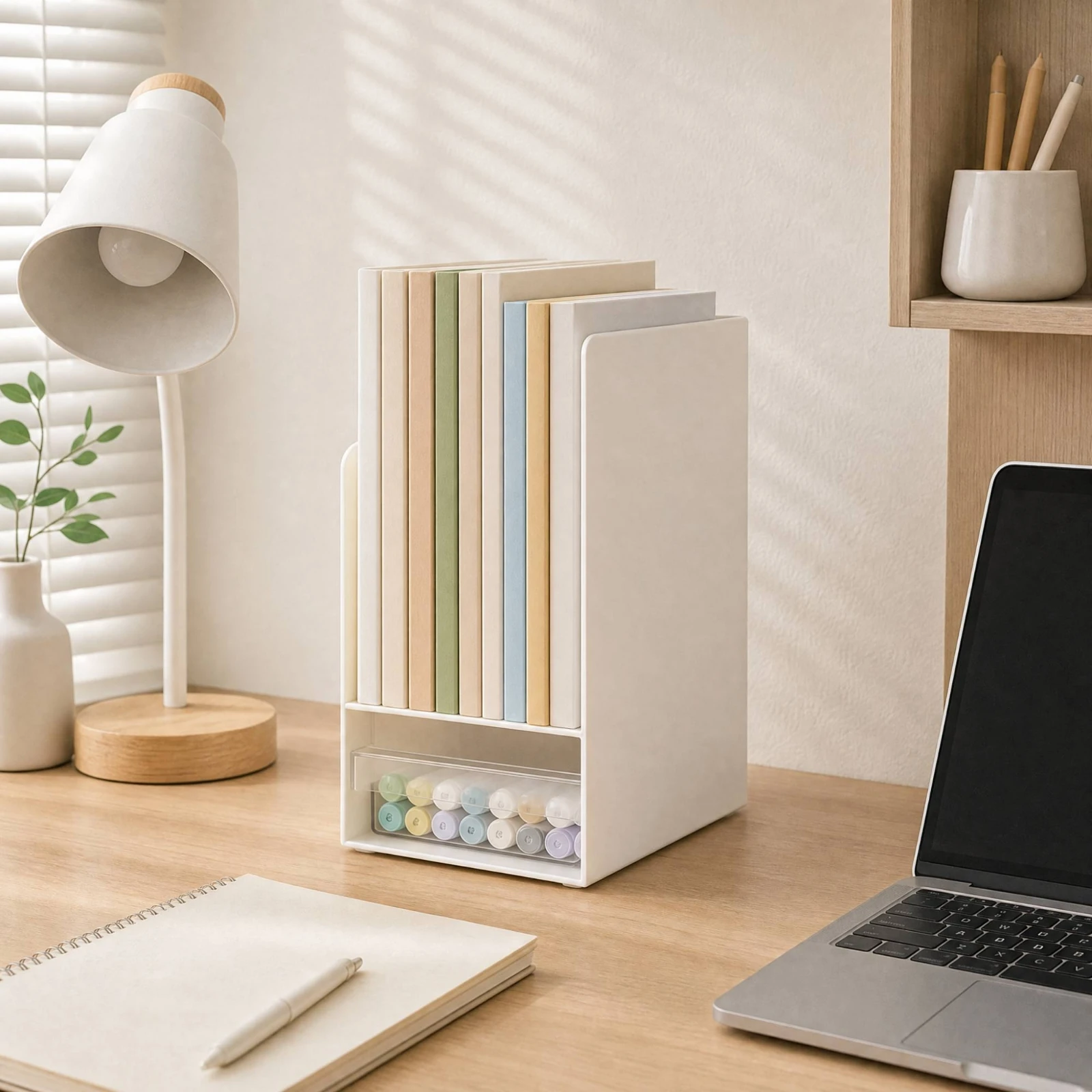 Desktop Organizer with Drawers Multi-Functional Desktop Book Organizer with Pull-out Drawer Easy to Clean Minimalist
