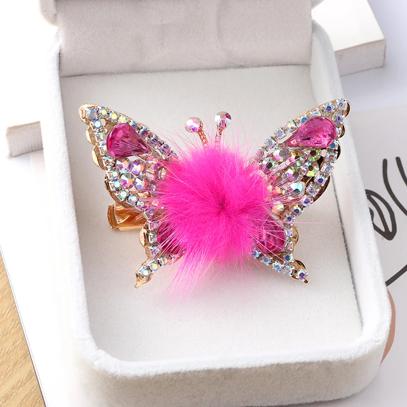 New Cute Moving Butterfly Hairpin Girls Metal three-dimensional Hair Clip Hair Accessories velvet ball Bangs Clip Ornaments