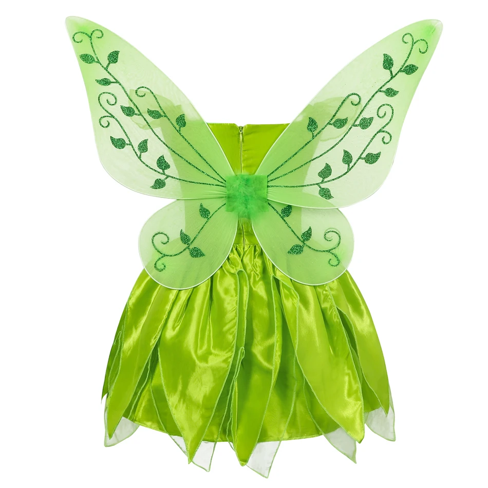 Disney Girls Tinker Bell Costume Kids Green Fairy Princess Tinkerbell Fancy Dress Birthday Party Halloween Cosplay Outfits 2-10Y