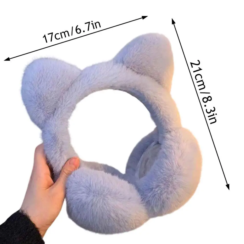 Windproof Ear Cover Retractable Plush Ear Warmers Foldable Cat Ear Earmuffs Fluffy Solid Color Cute Warm Winter Ear Protection