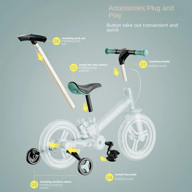 FJ Bicicletta da equilibrio per bambini squisita, durevole e leggera, Bicicletta scorrevole per bambini pieghevole multifunzionale 2 in 1