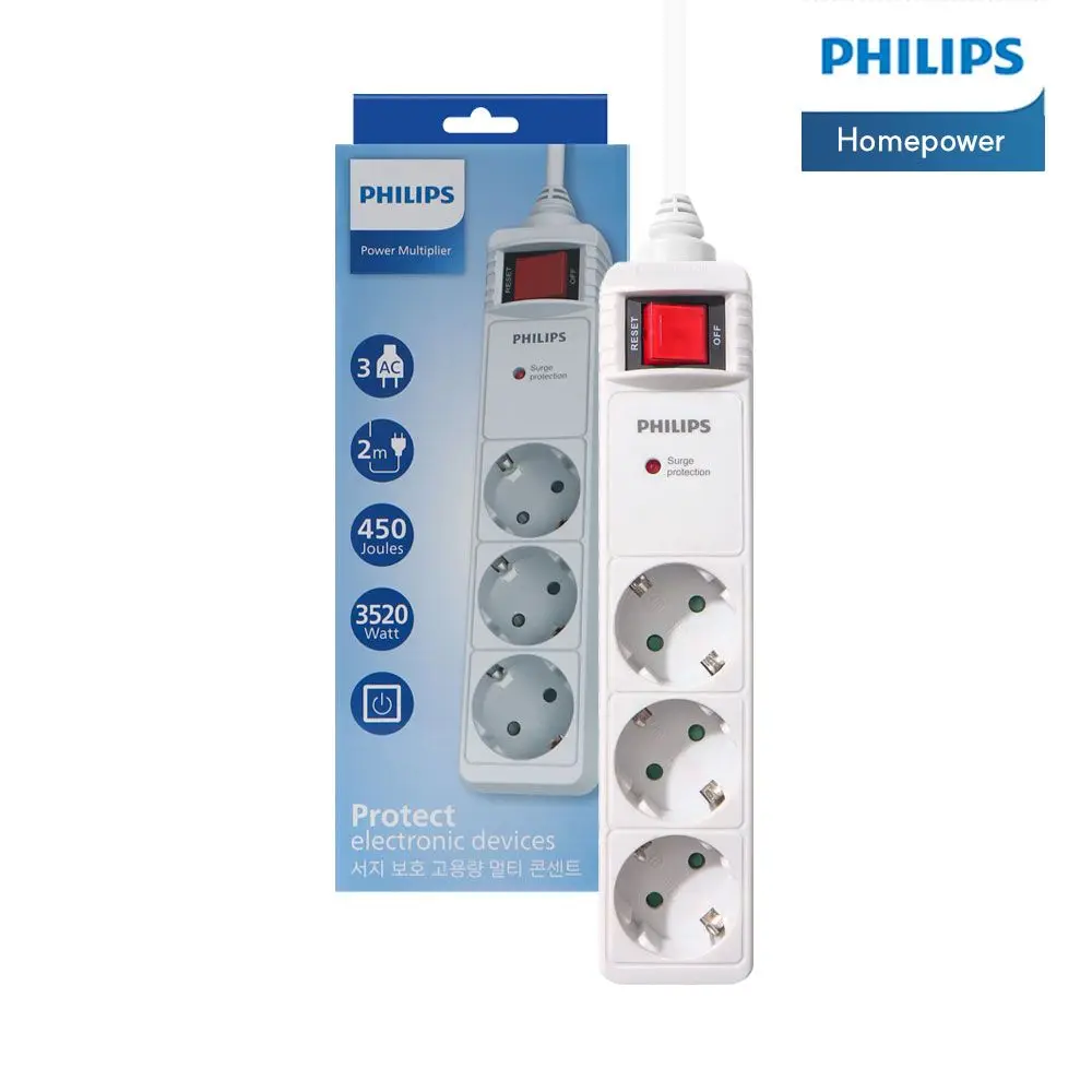 Philips Multi-tap High Capacity Power Strip surge protector 4000W PRO 3 4 5 6 Outlets