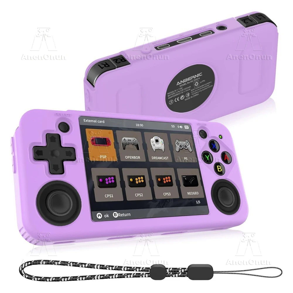 

RG35XX H Full Fit Protective Case with Lanyard Anti-fall Anti-scratch Anti-slip Purple Silicone Soft Shell Cover Accessories