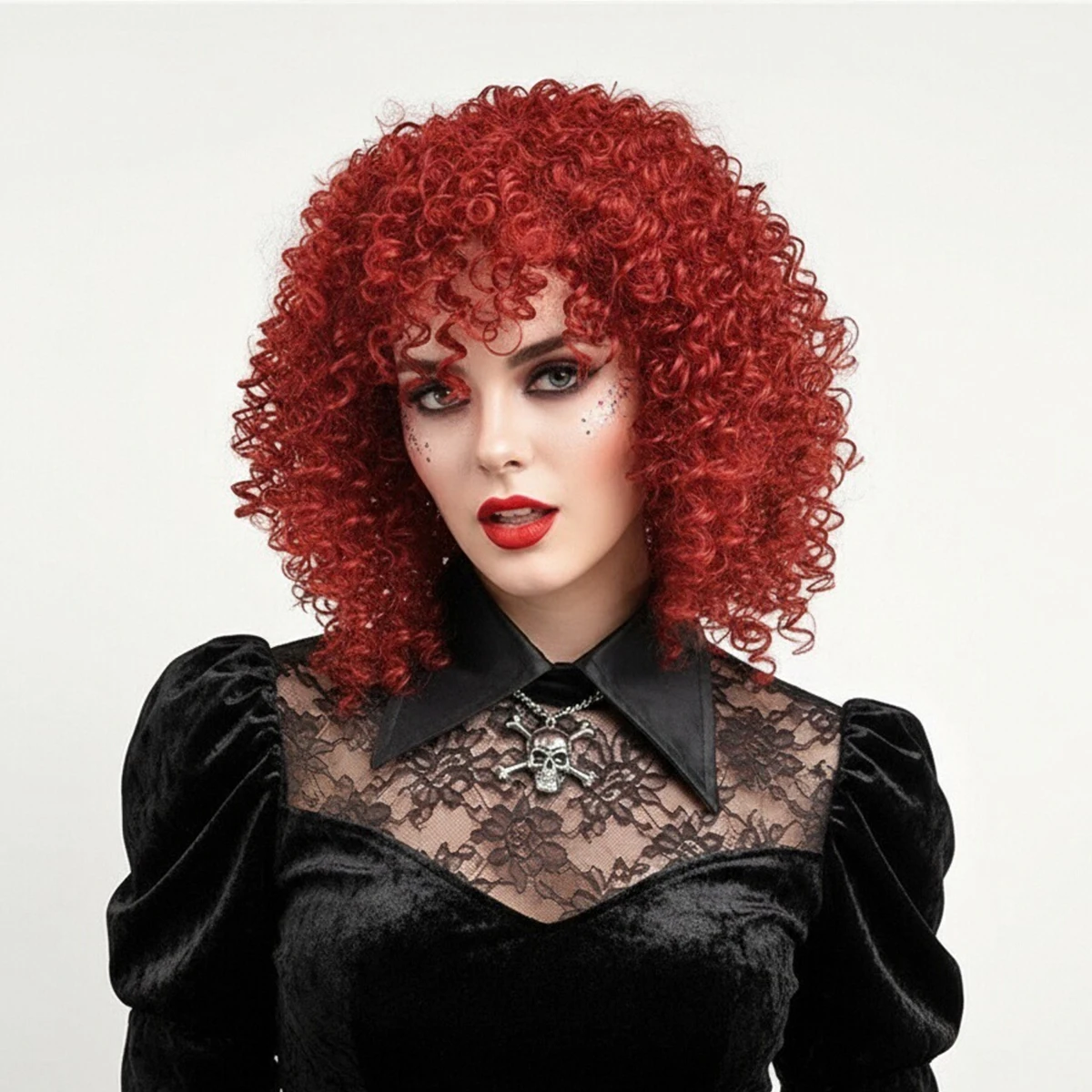 

Red Short Kinkly Curly Wig Women's Heat Resistant Natural Synthetic Wig for Daily Party Cosplay