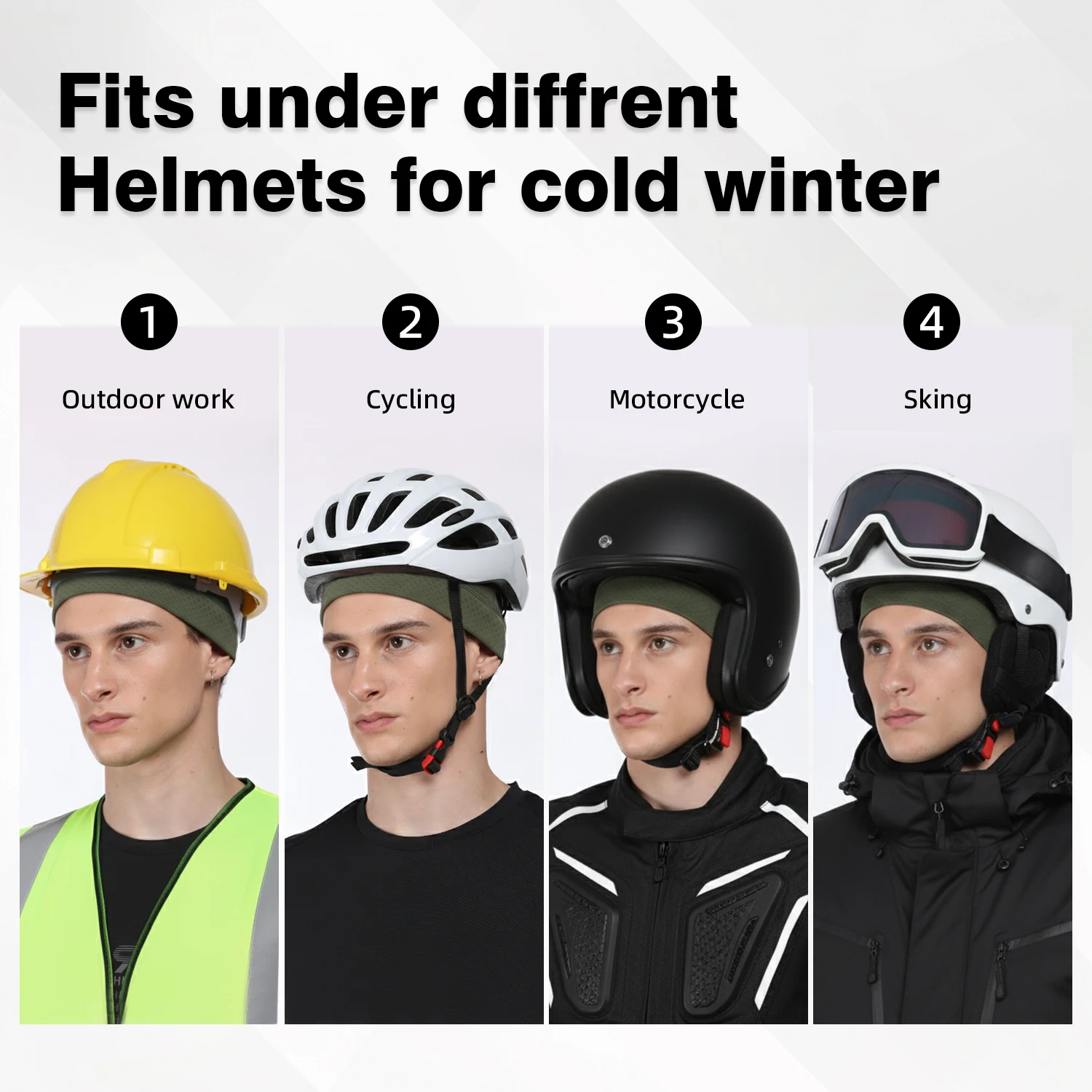 Winter Cycling Cap Thermal Skull Cap Fleece Lined Warm Helmet Liner Windproof Sports Running Skiing Outdoor Beanie Hat Unisex