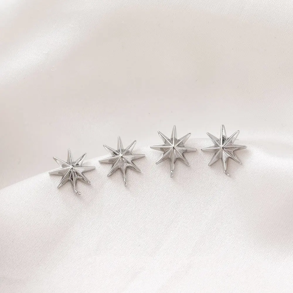 6PCS Celestial North Star Ear Studs Diy Earrings Supplies for Jewelry Findings Components DIY  Accessories 14k Gold Plated 13mm