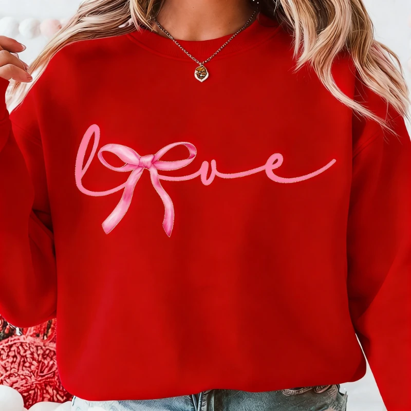 الحب التسامي عيد الحب Coquette القوس يوم تصاميم بسيطة Crewneck الحرارية هوديي الخريف والشتاء طويلة الأكمام البلوز