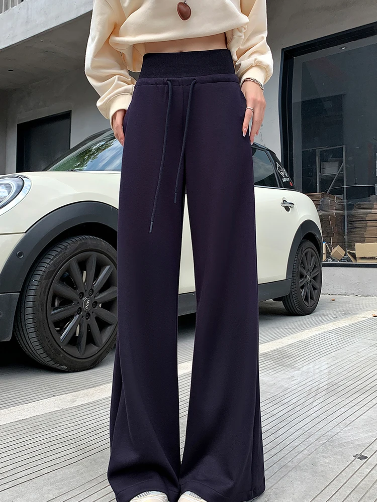 Pantaloni da donna slim semplici basic a vita alta Pantaloni da donna larghi casual tinta unita Pantaloni a gamba dritta blu navy nero americano grigio