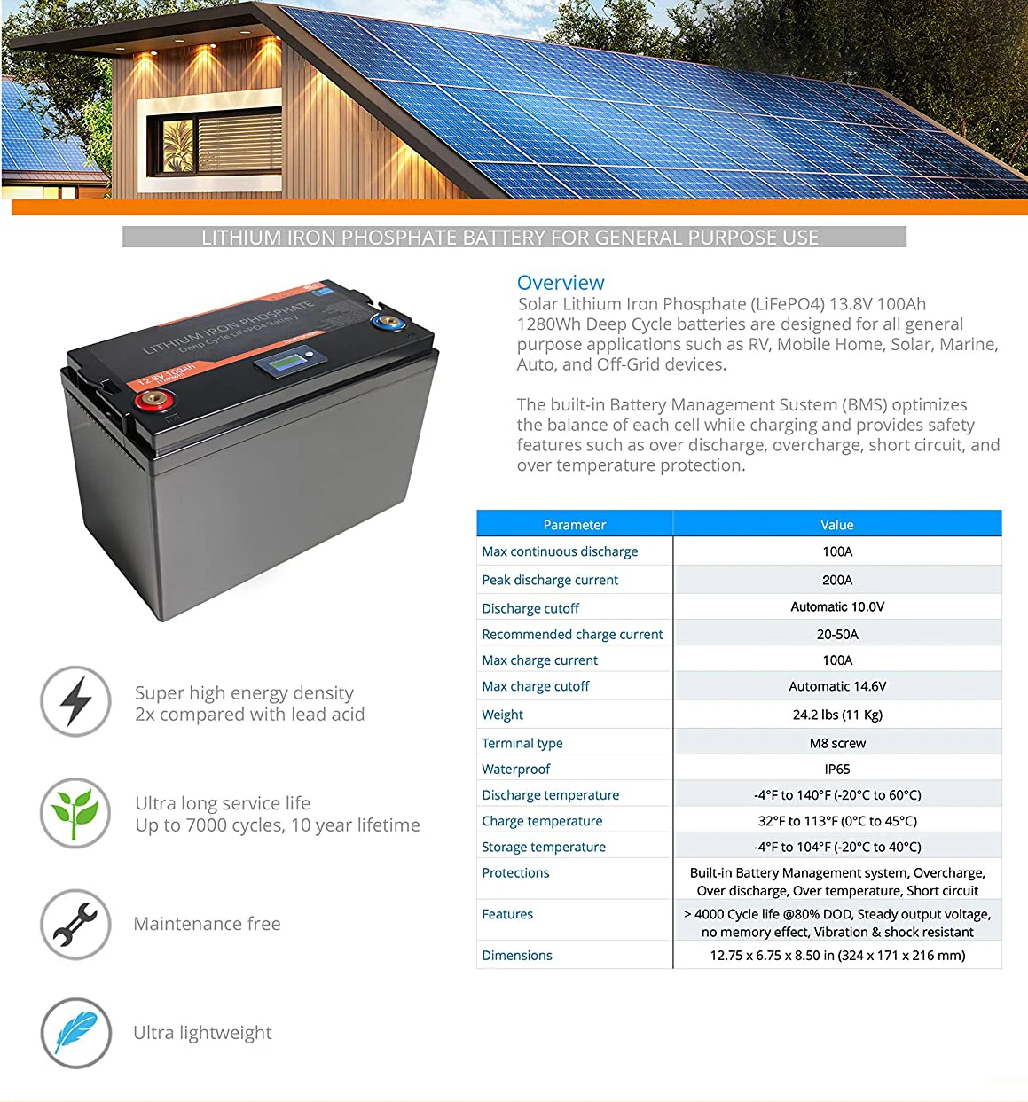 Solar Energy Storage Batteries Long life 12V 100Ah 150Ah 200Ah LifePo4 Lithium Ion Battery Pack