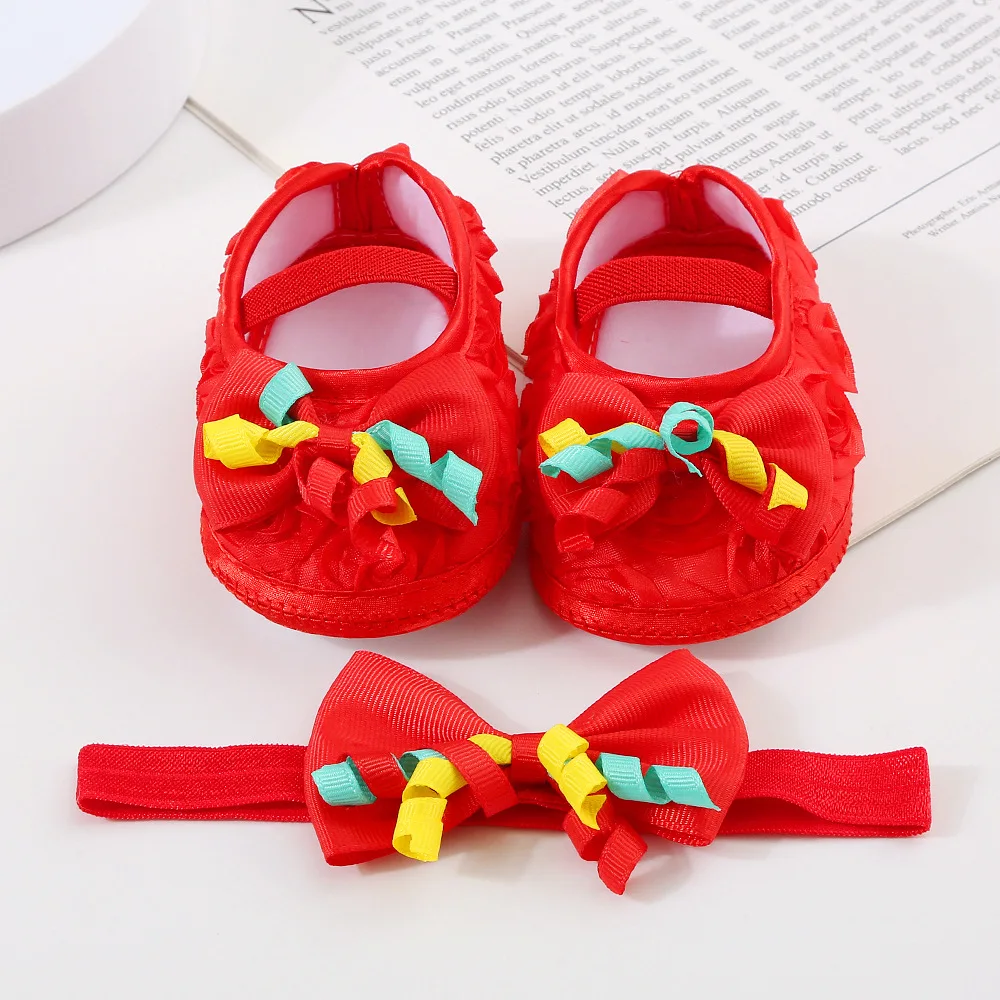 Spring Summer Newborn Baby Girl Shoes + Hairband Bowknot Flower First Walker Toddler Baby Shoes for Girl Photography Shoes