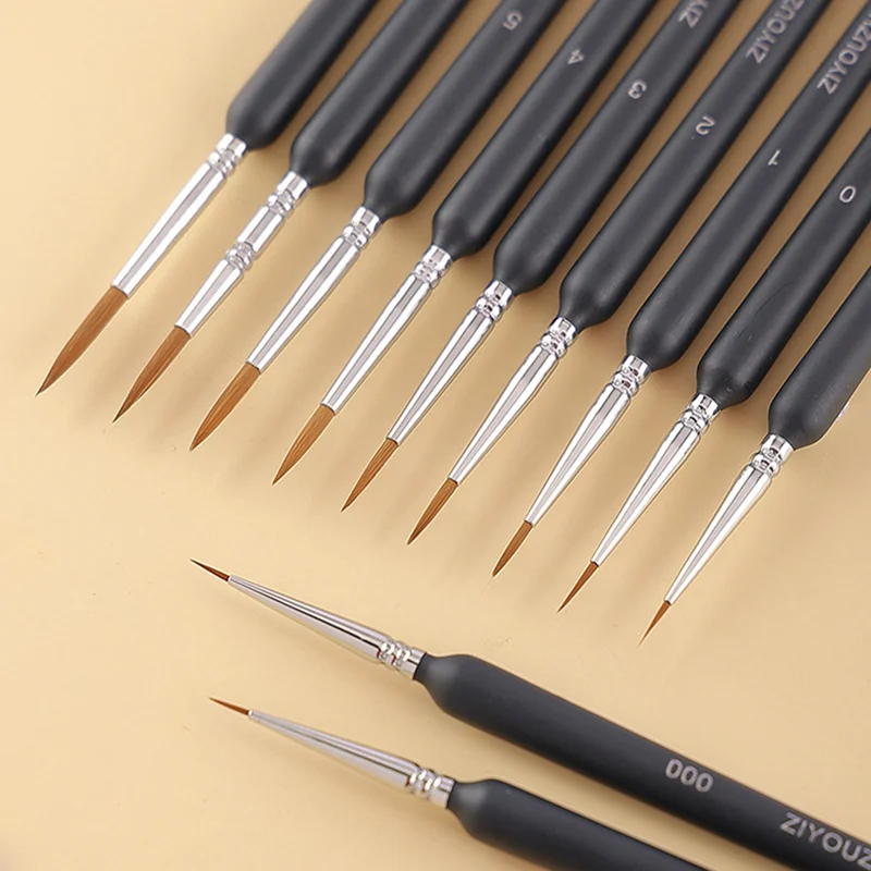 11Pcs Paint Brushes Hook Line Pen For Watercolor Oil Painting Extra Fine Soft Wolf Hair Hand Brush Acrylic Nail Art Drawing Tool