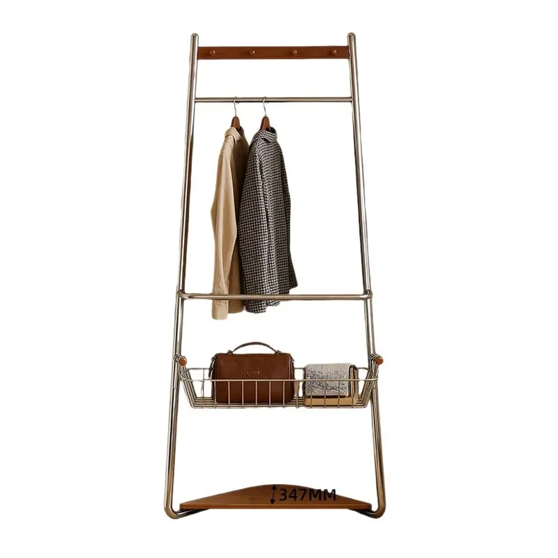 Medieval stainless steel floor-to-ceiling coat rack, bedroom balcony household simple shelf