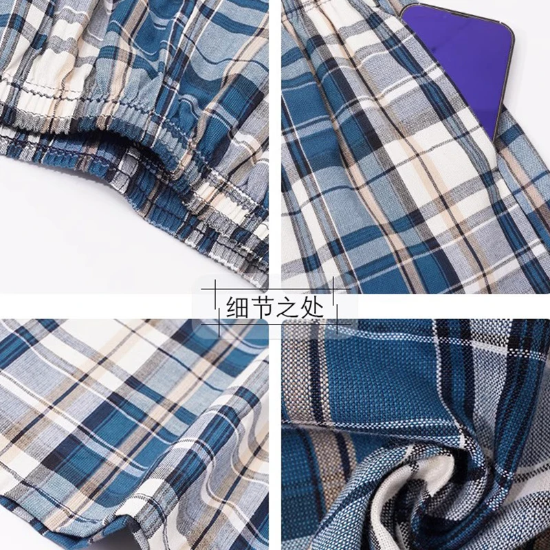 100% Cotton Mens Underwear Boxers Shorts Male Casual Sleepwear Underpants Plaid Loose Comfortable Homewear Sleeping Short Pants