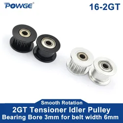 POWGE 2GT 2M 16 Teeth synchronous Idler Pulley Bore 3mm with Bearing for Width 6MM GT2 Timing belt Passive Wheel 16T 16teeth