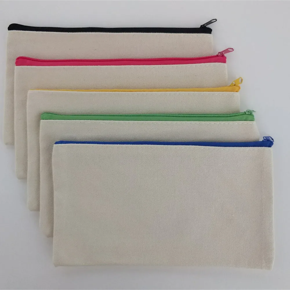 Blank DIY Canvas Bag Cosmetic Makeup Pouches Pencil Zipper Bag Storage Organizer Travel Toiletry School Stationery Supplies