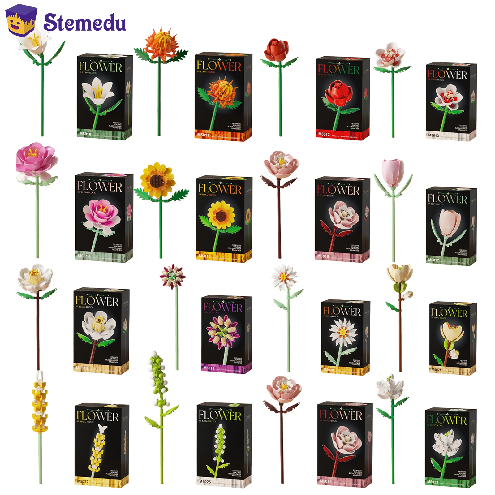 Simulation Building Blocks Flowers Eternal Bouquet Micro Brick Rose Sunflower Tulip Orchid Kid Handmade Toy Home Decor Girl Gift