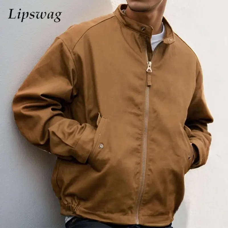 

Streetwear Vintage Mens Solid Color Jackets 2026 Spring Fall New Casual Stand Collar Zip-up Jacket Coat Men Stylish Cardigans