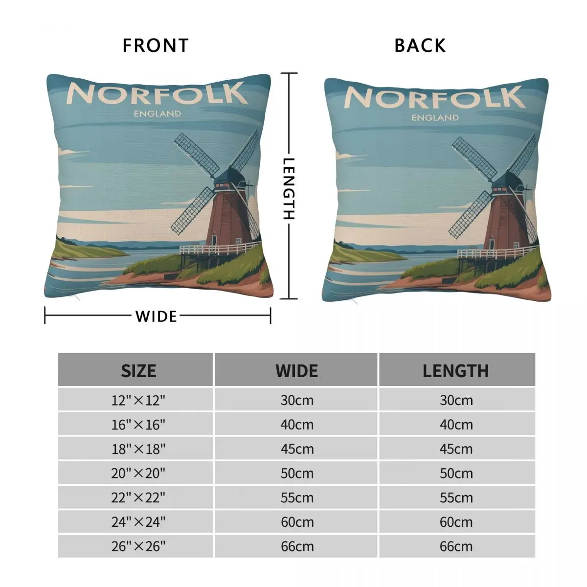 Norfolk England Travel Square Pillowcase Polyester Linen Velvet Creative Zip Decorative Car Cushion Cover 18