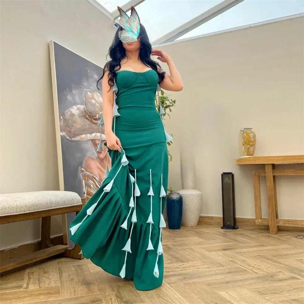 Customized Formal Gown Prom Saudi Arabia Evening Dress Spaghetti Strap Mermaid Floor Length Skirts Tassel TasselSaudi F