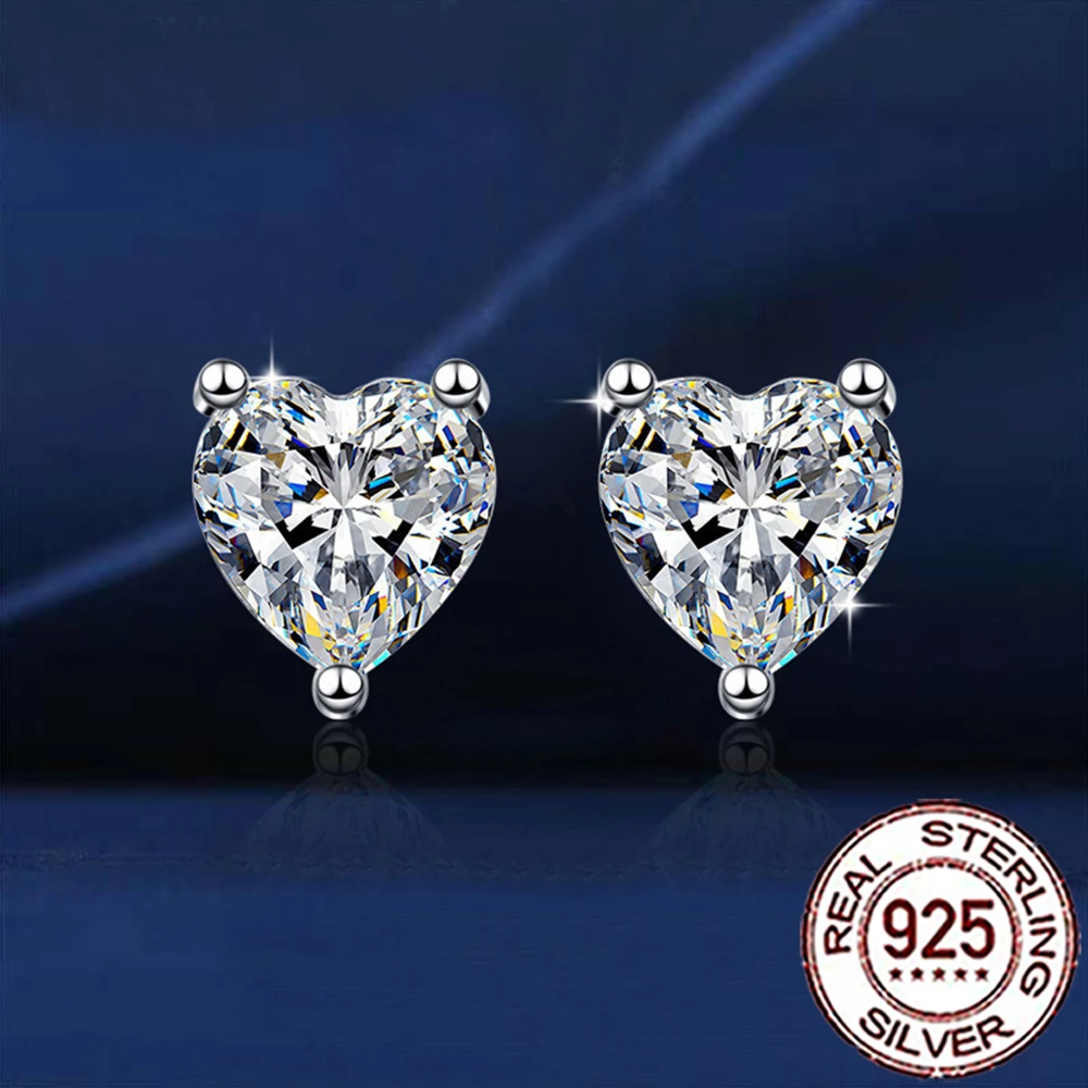 CWWZircons Romantic Sterling Silver 925 Cubic Zirconia Heart Shape Stud Earrings for Women Wedding Evening Party Jewelry SE082