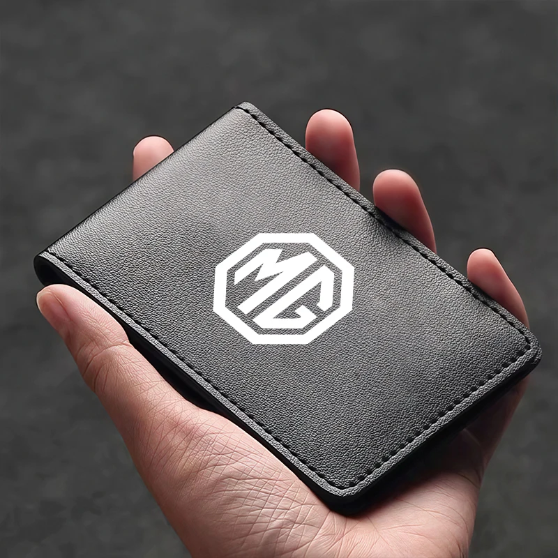 Leather Credit Card Cover ID Card Holder Pocket For MG EV ZS MG5 MG3 MG4 MG7 MG6 HS Cyberster Hector Gloster ZX GS ES5 ZST EZS