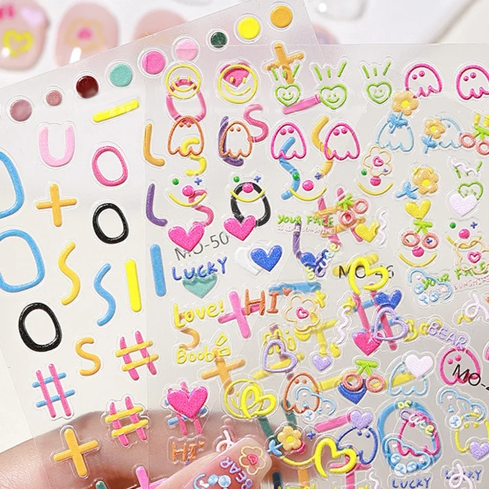 1pc Cartoon Kawaii Y2K Colorful Heart Nail Art Sticker rabbit Floret Ultra-thin Japanese Decal Self Adhesive Manicure Deco