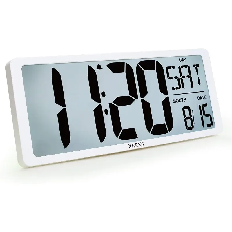 

XREXS Large Digital Wall Clock with Backlight, 16.9 Inch Jumbo LCD Screen with Time/Calendar/Temperature Display