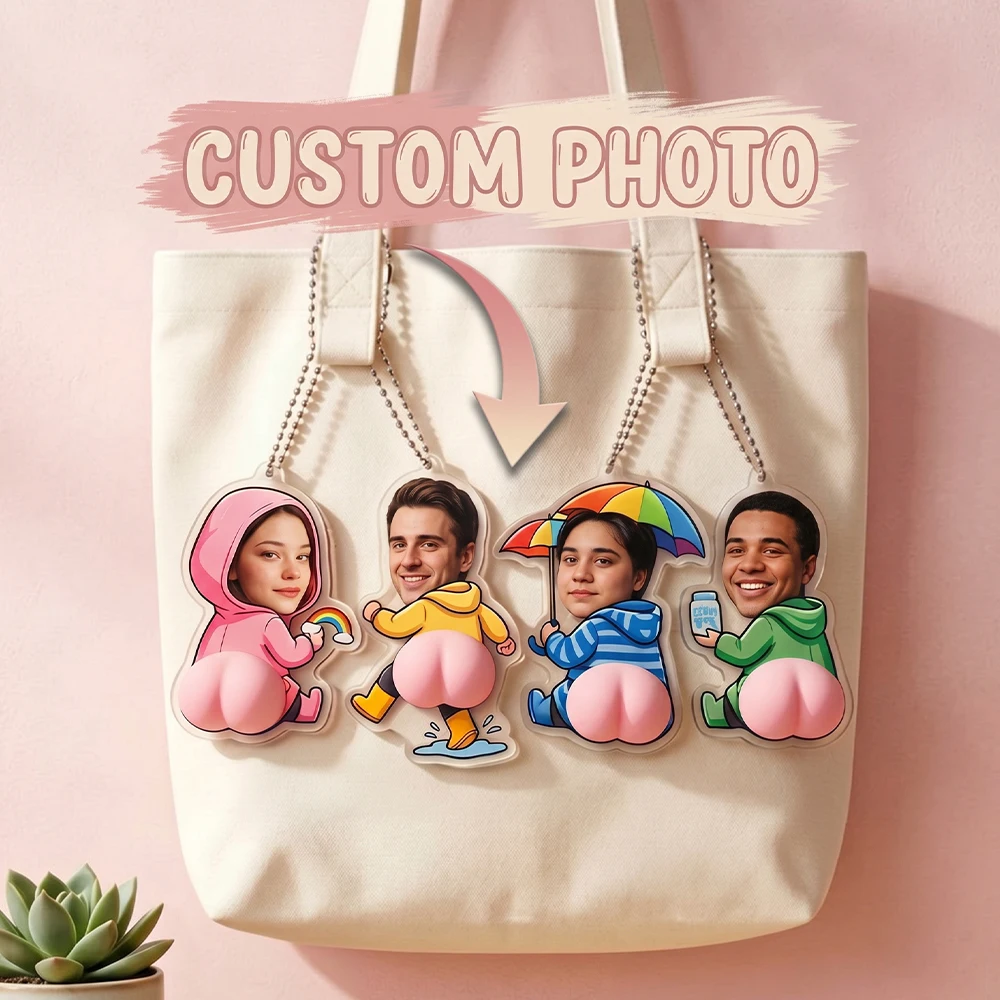Personalized Custom Photo Keychain,Squishy Silicone Butt Charm,Stress Fidget Toy,Prank Present,Handbag Pendant,Vehicle Key Decor