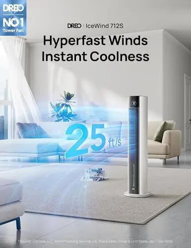 

DREO Evaporative Air Cooler 43" with App Control, 85° Oscillation, 4 Speeds, 12H Timer, Ice Packs, White
