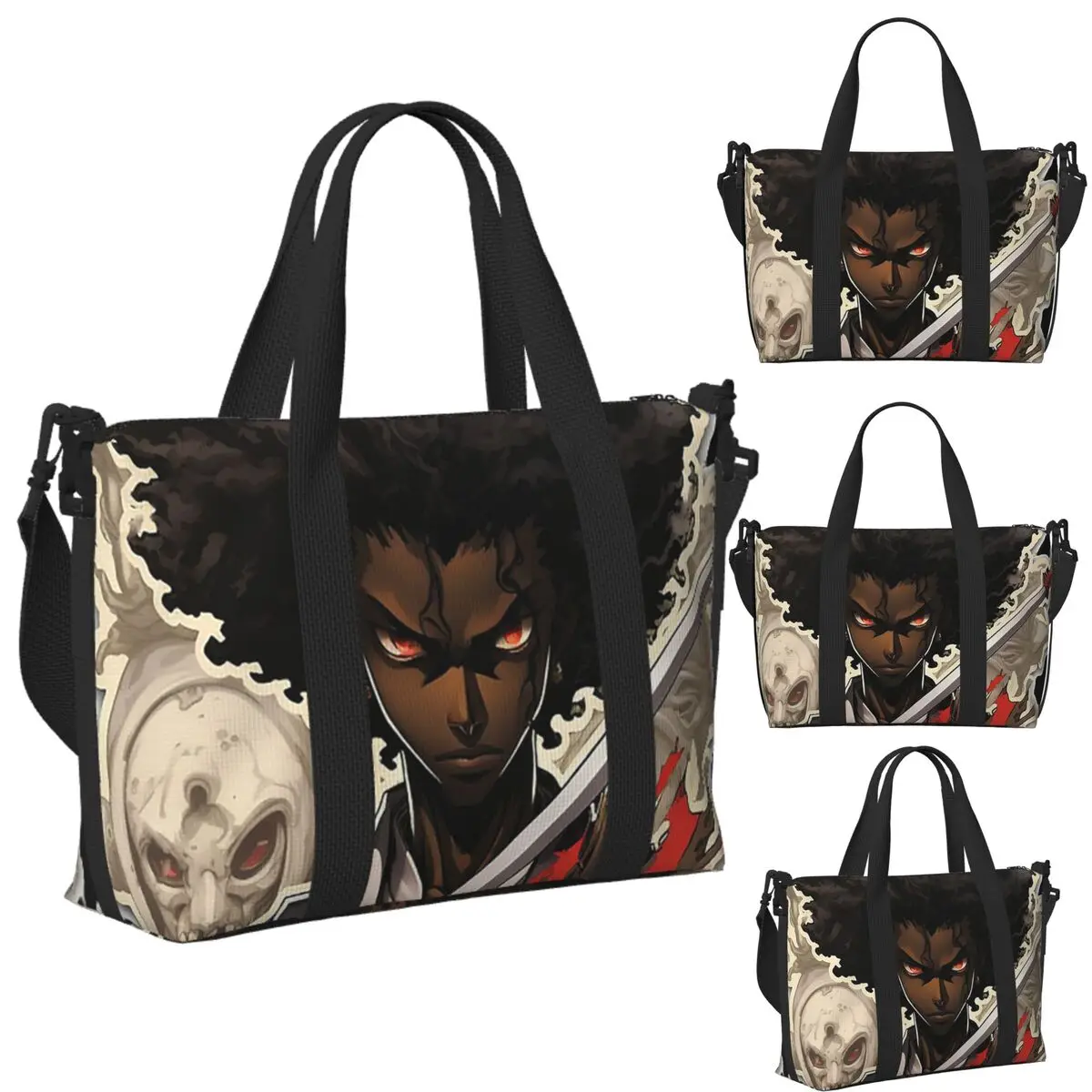 

Custom Afro Samurai Beach Travel Bag Large Capacity Tote Bags for Gym Sport Women Shopping Duffle Shoulder Bag
