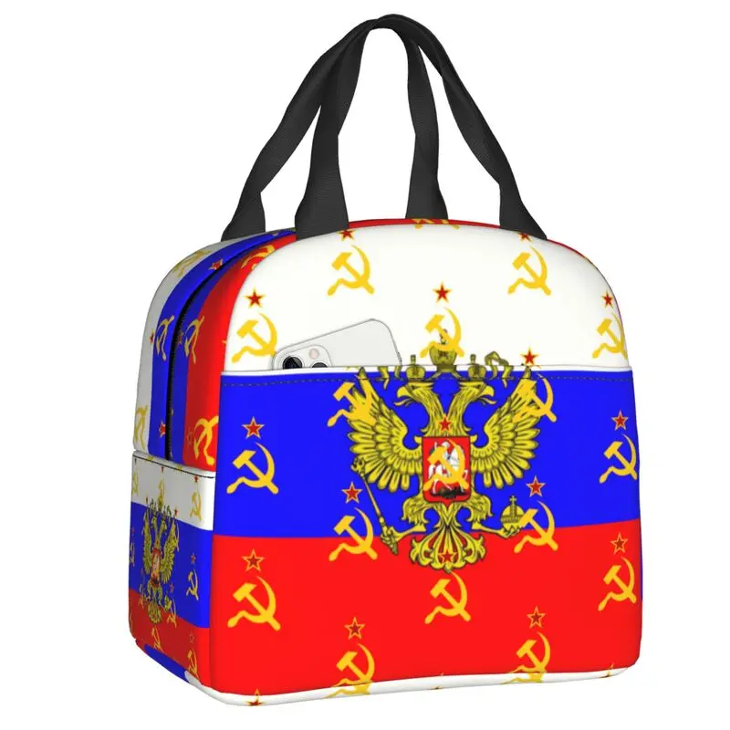 Russian Soviet Flag Thermal Insulated Lunch Bag Women CCCP USSR Hammer And Sickle Resuable Lunch Container for School Food Box