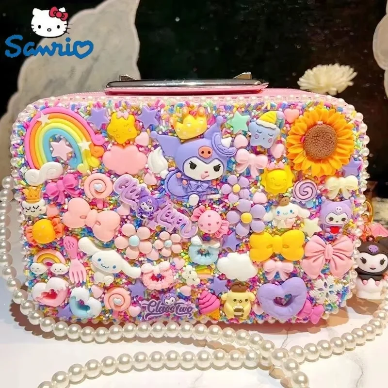 Sanurgente-Sac à bijoux chat Kt pour filles, boîte de rangement, portable, créatif, mignon, coréen, dessin animé, anime, Hello Kitty, My Melody, sac à bandoulière, chaud