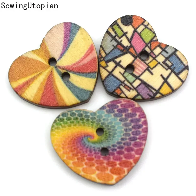 50PCS 25MM Wooden Button Heart Shape 2-Hole Wood Buttons Garment Accessories Sewing DIY for Baby Clothing Button Bag